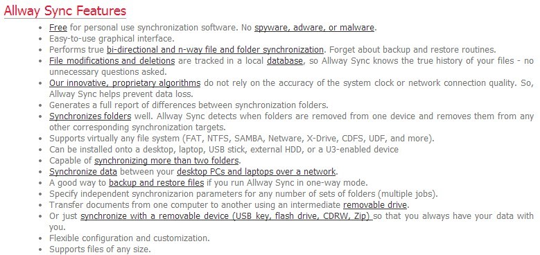 Allway Sync Free Feature